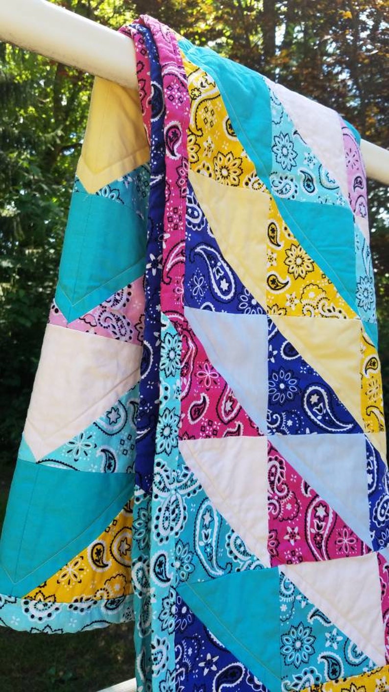 Paisley Print Quilt Modern Baby Gender Neutral Blanket Toddler Wrap Handmade Bandana