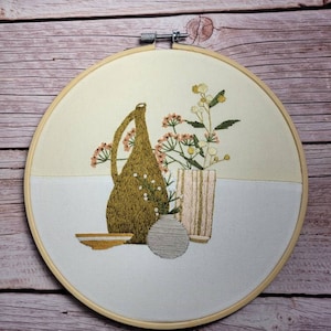 Floral Vases Embroidery Hoop Art: Hand-Stitched Garden Flowers