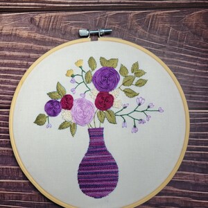 Floral Embroidery Hoop Art: Hand-Stitched Garden Flowers, 7 inch