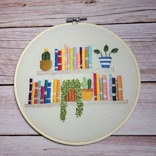 Bookshelf Embroidery Hoop Art Embroidery Gift for Book Lover Etsy