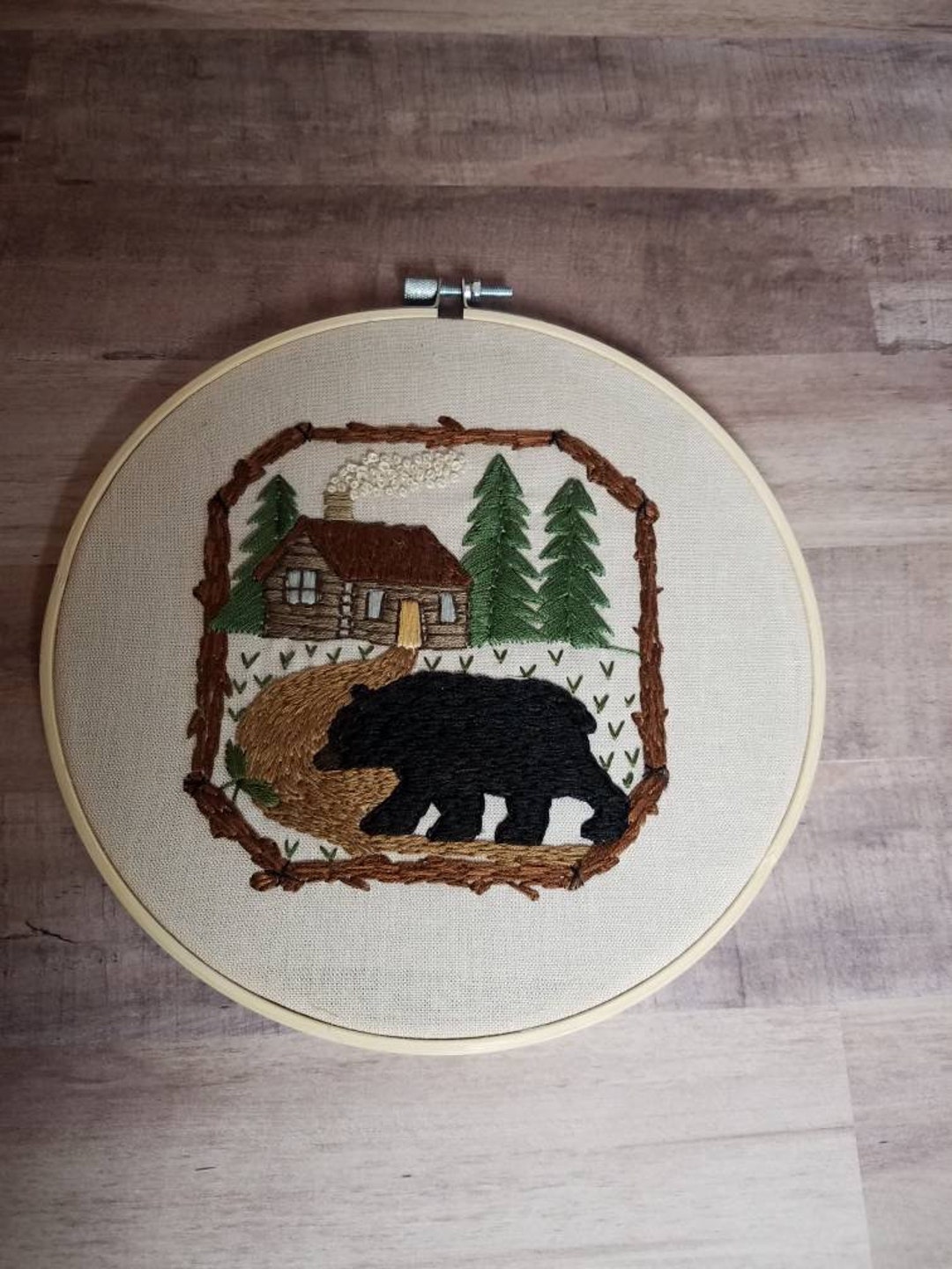 Embroidery Art Embroidery Wall Hanging Bear Hoop Art Finished Embroidery Northwoodswoodland