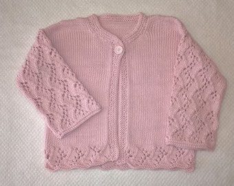 Handgemaakt gebreid vest voor babymeisjes, 6 maanden, poederroze, 100% katoen