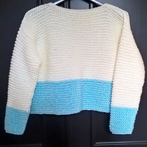 Tricot Pull court over size femme taille M point mousse écru/turquoise image 2