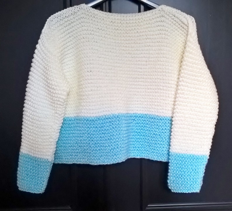 Tricot Pull court over size femme taille M point mousse écru/turquoise image 2