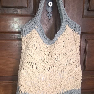 Sac à projets, tricot fait main, modèle unique, taille unique, gris beige image 3