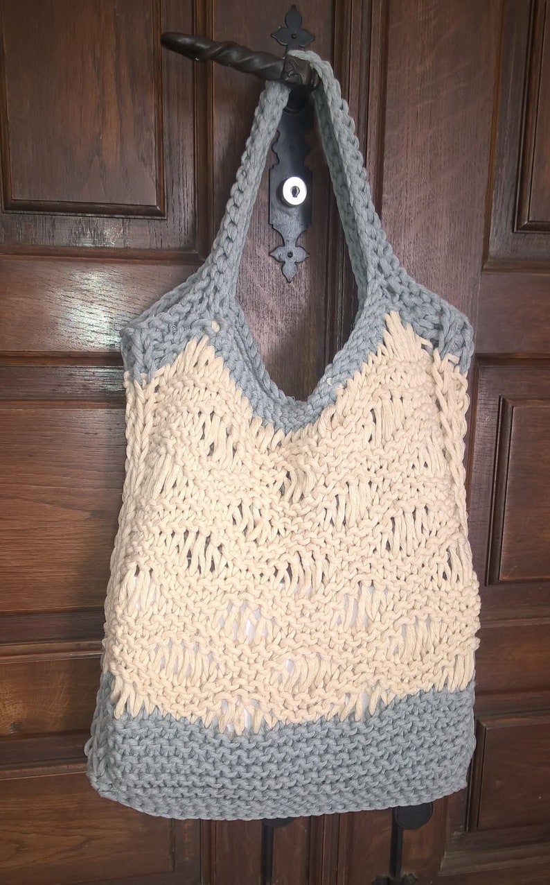 Sac à projets, tricot fait main, modèle unique, taille unique, gris beige image 3