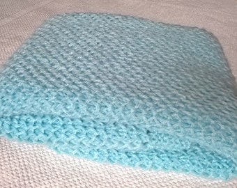 Couverture plaid bébé tricot fait main bleu turquoise