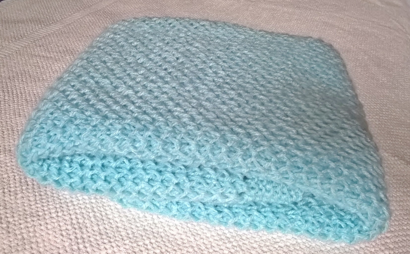 Couverture Plaid Bébé Tricot Fait Main Bleu Turquoise