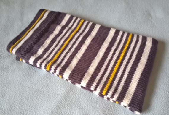 Couverture Plaid Bebe Tricot Fait Main A Rayures Gris Etsy