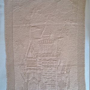 Gray handmade knitted Castle Fort pattern blanket for baby