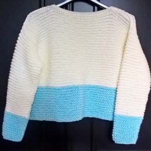 Tricot Pull court over size femme taille M point mousse écru/turquoise image 5