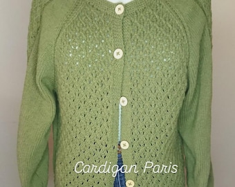 Paris cardigan, jacket, vest, handmade knit, khaki color.