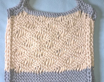 Sac à projets, tricot fait main, modèle unique, taille unique, gris beige