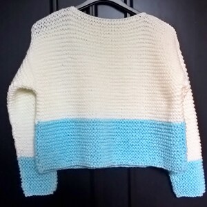 Tricot Pull court over size femme taille M point mousse écru/turquoise image 4