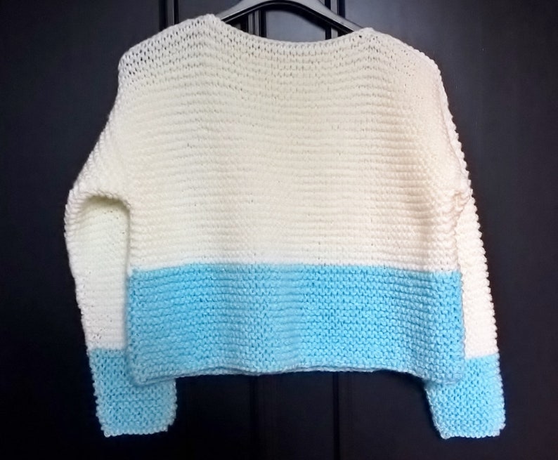 Tricot Pull court over size femme taille M point mousse écru/turquoise image 4