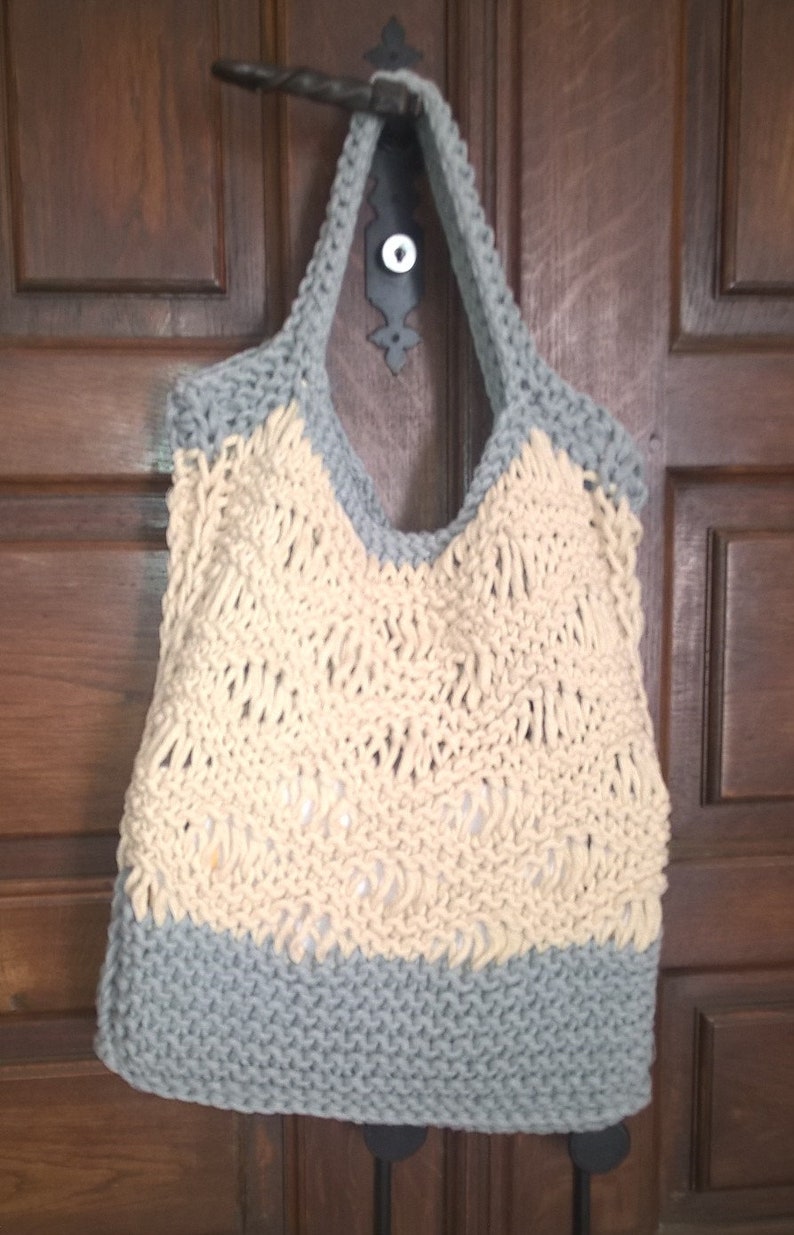 Sac à projets, tricot fait main, modèle unique, taille unique, gris beige image 2