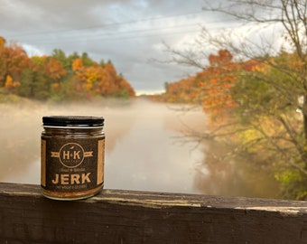 Jerk H&K | Mélange d'épices gastronomique | Assaisonnement Jerk artisanal | 5 oz dans un bocal en verre | Végétalien | Sans gluten