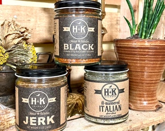 Collection H&K Origins | Mélanges d’épices gourmets | | d’assaisonnement italien Jerk Rub | Noircir les épices | Idéal pour les grillades | Végétalien | Sans gluten