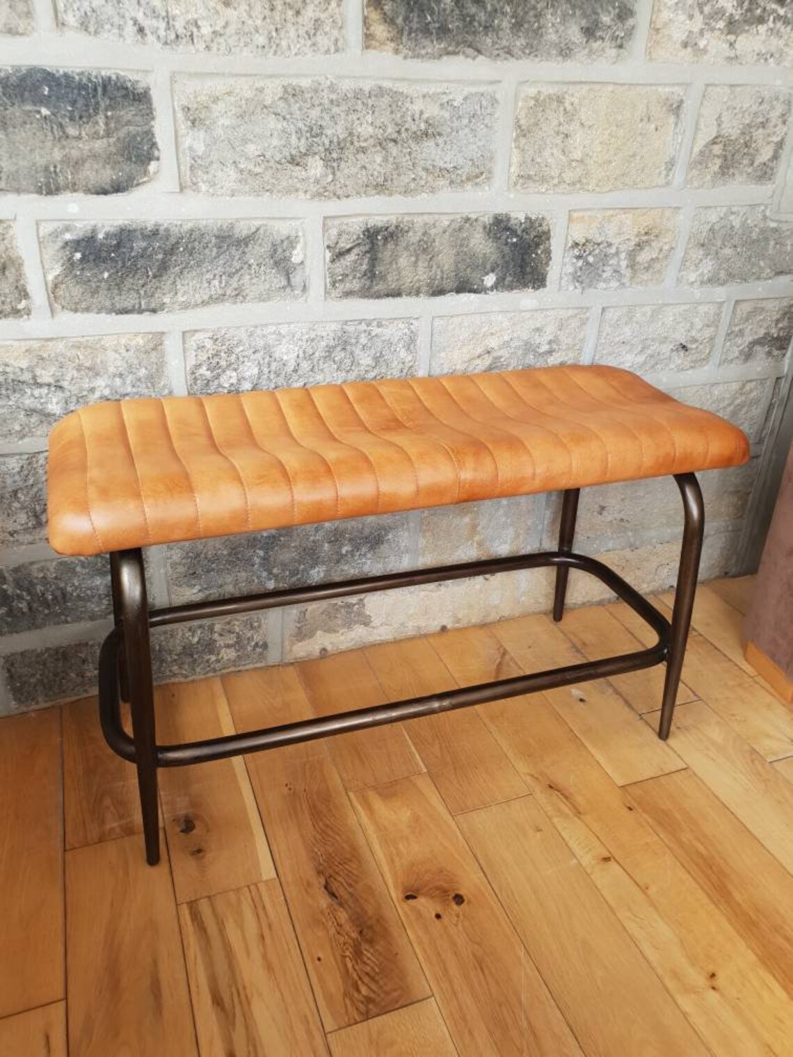 Industrial Style Leather Bench Etsy UK