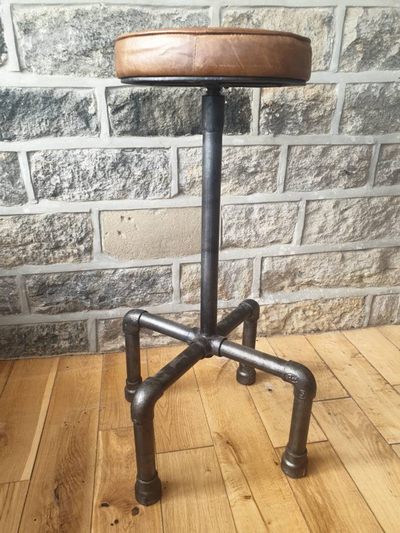 Industrial style Bar Stool Adjustable Height Genuine leather Etsy