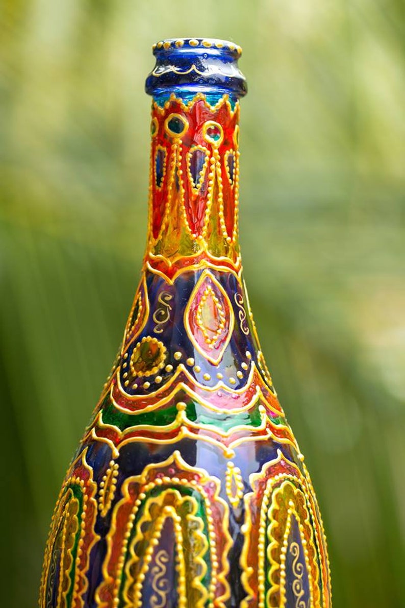 Stained glass bottle Stained glass vase Hand painted Oil Etsy