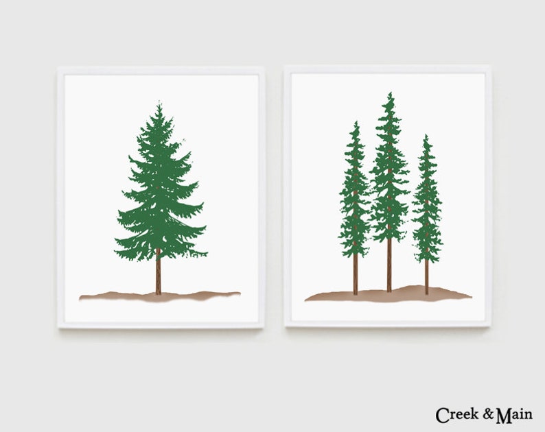 Pine Tree Art Prints Woodland Nursery Decor Kids Rustic Bedroom Decor Forest Decor Evergreens Nature Theme Bedroom Art