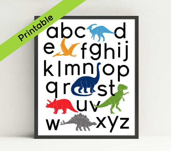 dinosaur alphabet poster printable dinosaur decor dinosaur etsy