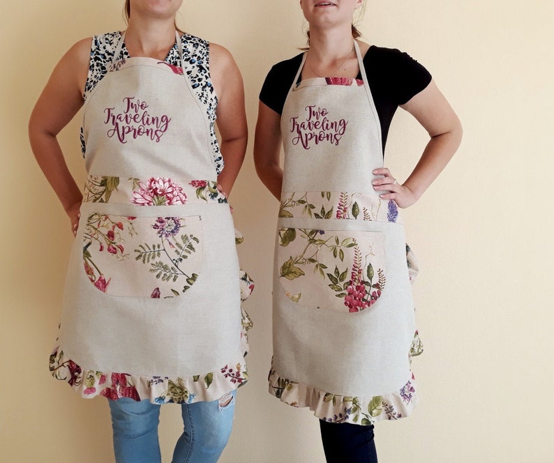 Custom aprons Set of 2 Linen aprons Embroidered apron Personalized Kitchen aprons Womens aprons Gift for her Gift for mum Cute cooking apron
