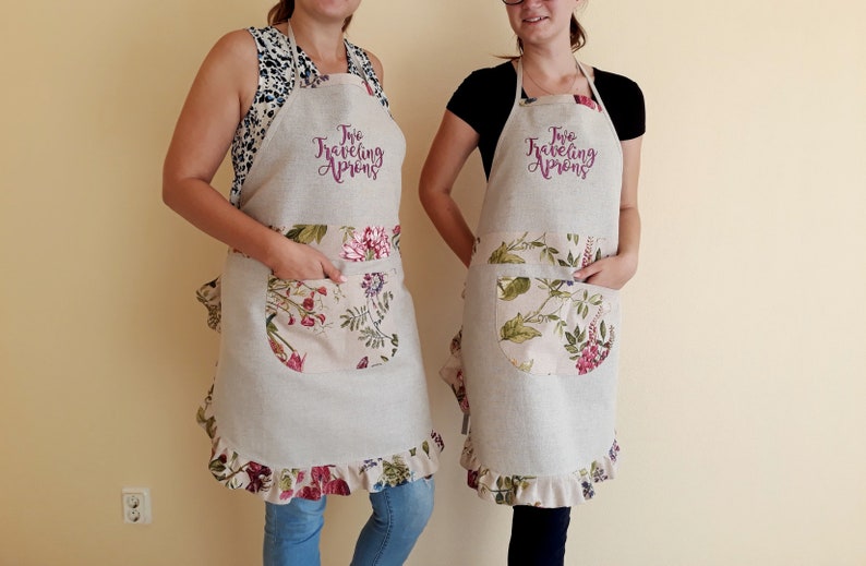 Custom aprons Set of 2 Linen aprons Embroidered apron Personalized Kitchen aprons Womens aprons Gift for her Gift for mum Cute cooking apron