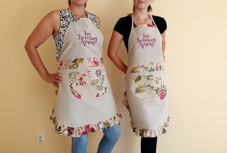 Custom aprons Set of 2 Linen aprons Embroidered apron Personalized Kitchen aprons Womens aprons Gift for her Gift for mum Cute cooking apron