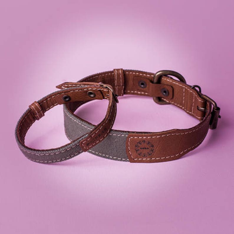 Canvas Dog Collar / Boy Dog Collar/ Leather Dog Collar / Brown Etsy