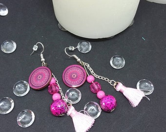 Pink and pompom earrings