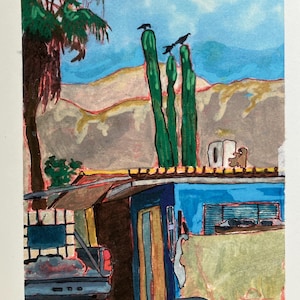 Impresión digital (no tangible) - Bahía de Los Ángeles, 2024. Impresión digital de gouache y pintura Posca, Baja California, México. El comprador imprimirá una sola vez.