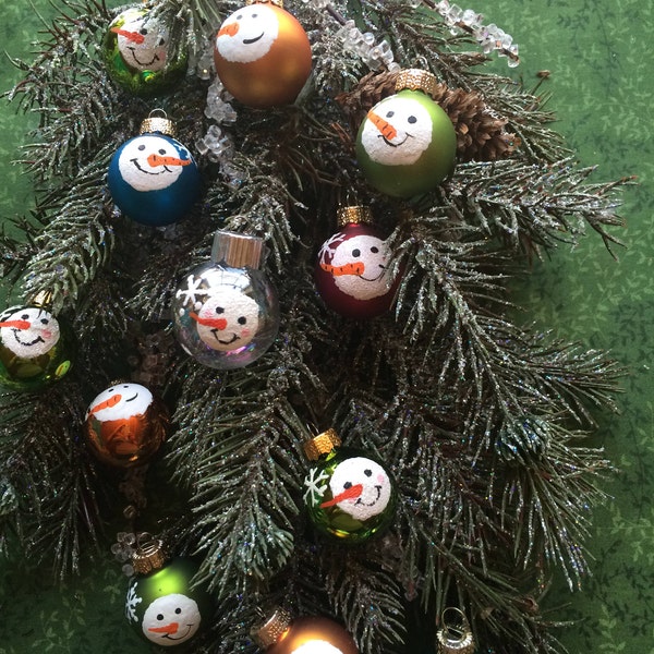 Mini Handpainted Snowman Face ornaments