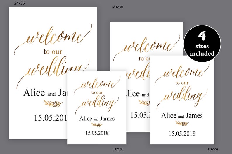 PDF Instant Download #HQT011/_12 Welcome Wedding Printable Wedding Poster Board Gold Wedding Welcome Sign Template Welcome Wedding Sign