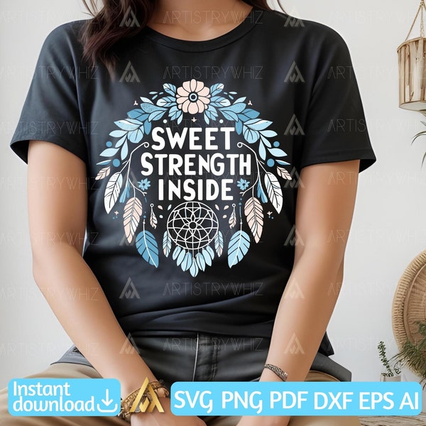 Sweet Strength Inside Digital Graphic T-shirt Design, Diabetes Awareness, Instant Download, , Blue Ribbon, png svg pdf dxf eps ai