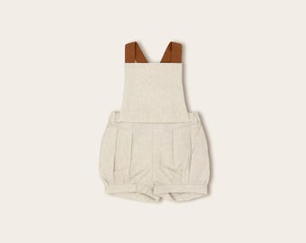 Linen Baby Overalls with Brown Straps: Natural Cotton Blend