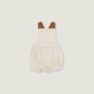 Linen Baby Overalls with Brown Straps: Natural Cotton Blend