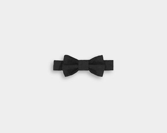 Black Linen Bow Tie / Wedding Tuxedo Bowtie / Toddler Occasion Bolo Tie / Smash Cake Photo Necktie / Page Boy Bow Tie / Ring Bearer Neck Tie