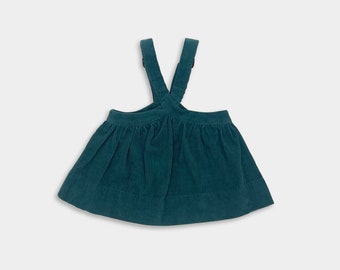 Spruce Corduroy Pinafore / Infant Photo Shoot Outfit / Evergreen Occasion Skirt / Toddler Birthday Party Smart Dress / Vintage Kids Skirtall