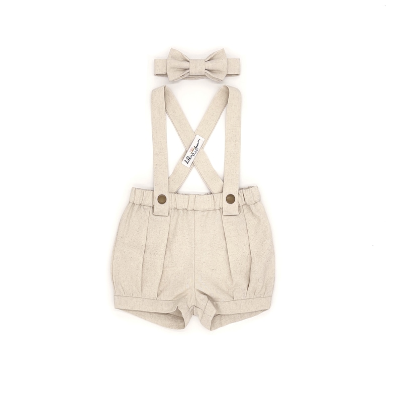 Natural Linen Suspender Shorts / Baby Boy Cake Smash Shorts / Etsy