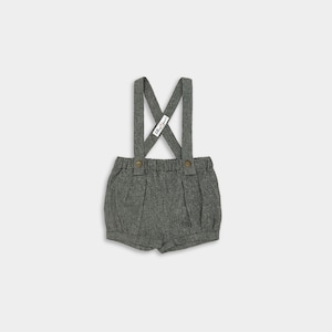Olive Green Linen Suspender Shorts / Ring Bearer Outfit / Infant Dress Outfit / Wedding Page Boy Shorts / Formal Boy Overalls / Cake Smash