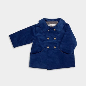 Cornflower Corduroy Coat / Indigo Blue Toddler Peacoat / Elegant Special Events Child Coat / Occasion Infant Overcoat / Fall Cord Kids Coat image 1