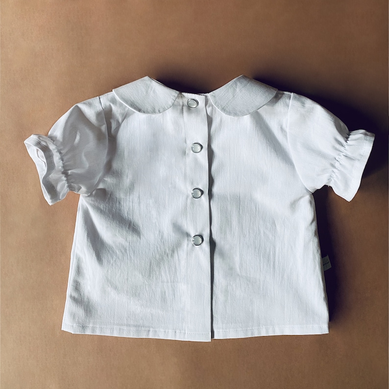 White Organic Cotton Girl Blouse Classic Toddler Blouse Collared Infant Retro Top Photoshoot Children Shirt Traditional Baby Blouse
