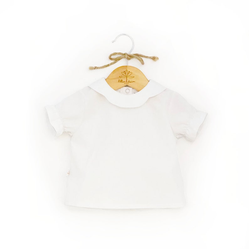 White Organic Cotton Girl Blouse Classic Toddler Blouse Collared Infant Retro Top Photoshoot Children Shirt Traditional Baby Blouse