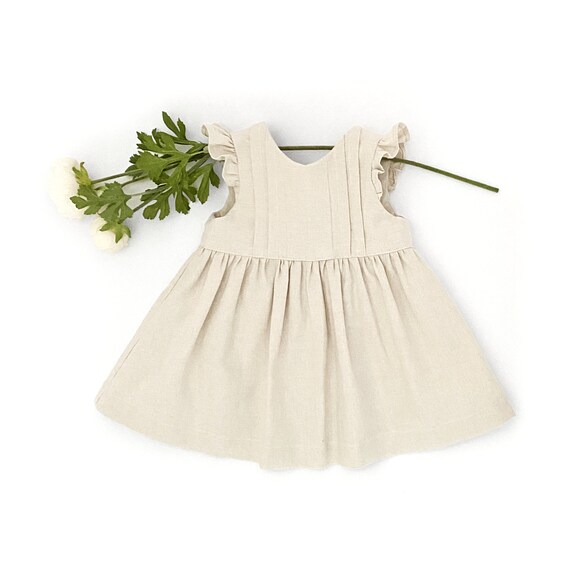 Natural Linen Flutter Sleeve Dress / Baby Wrap Dress / Ruffle | Etsy