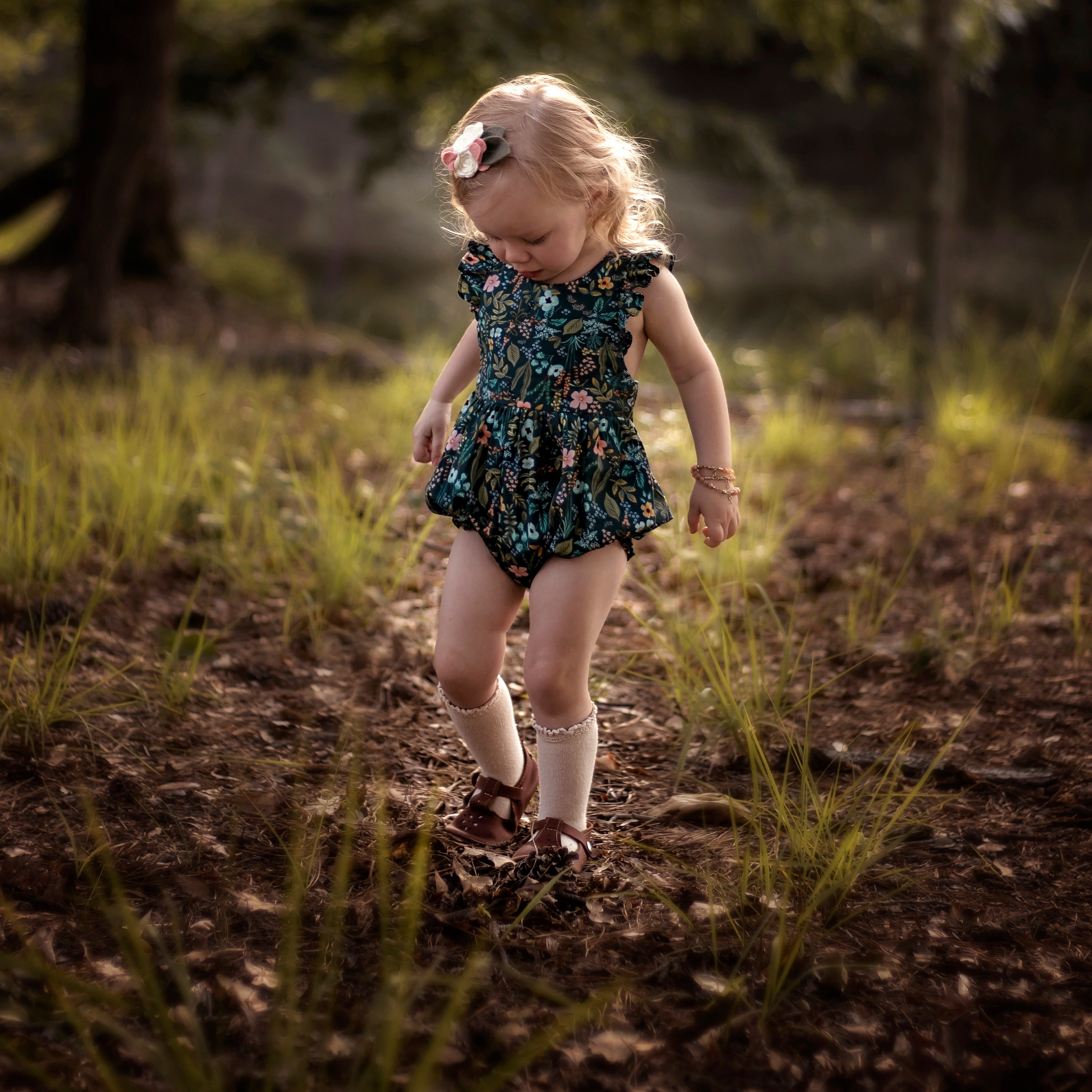 Forest Green Floral Romper / Wedding Guest Kid Outfit / Etsy