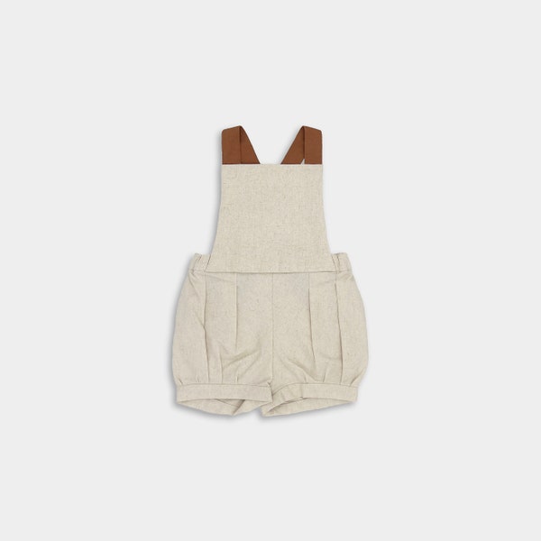 Natural Linen Overalls / Spring Toddler Outfit / Baby Boy Romper / Rustic Retro Jon Jon / Formal Infant Jumpsuit / Short Vintage Shortall