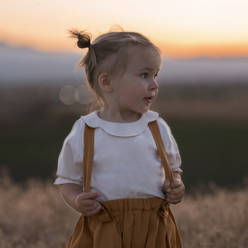 White Organic Cotton Girl Blouse Classic Toddler Blouse Collared Infant Retro Top Photoshoot Children Shirt Traditional Baby Blouse