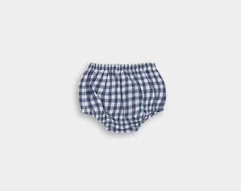 Blue Gingham Linen Bloomers / Retro Infant Bloomies / Classic Baby Diaper Cover / Dress Bloomer Girl Outfit / Special Event Kid Bummies